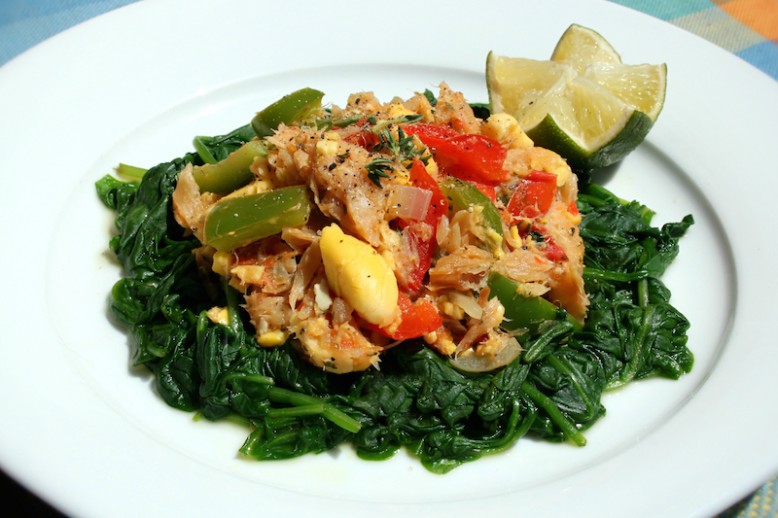 Ackee and Saltfish with Steamed Spinach