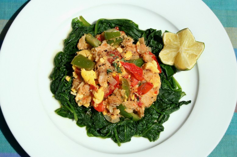 Ackee and Saltfish with Steamed Spinach