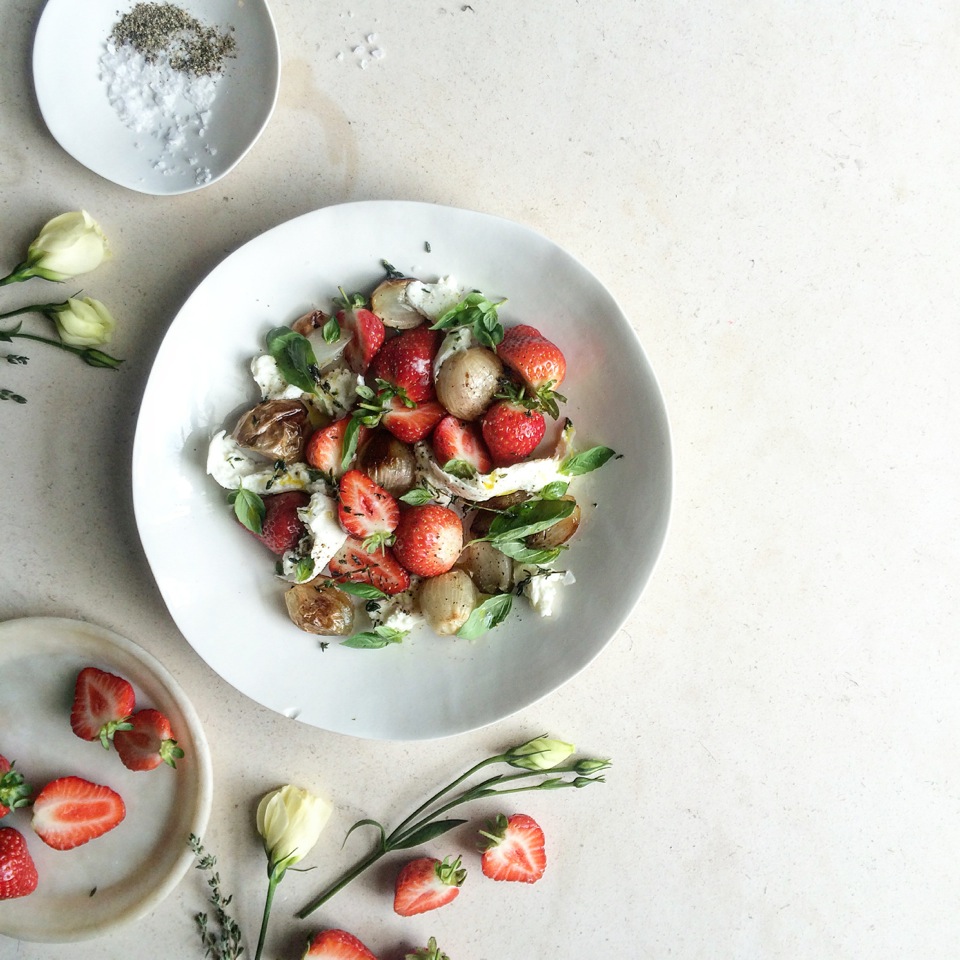 Recipe: Anna Barnett’s Sticky Shallot, Mozzarella, Strawberries, Thyme & Basil Salad