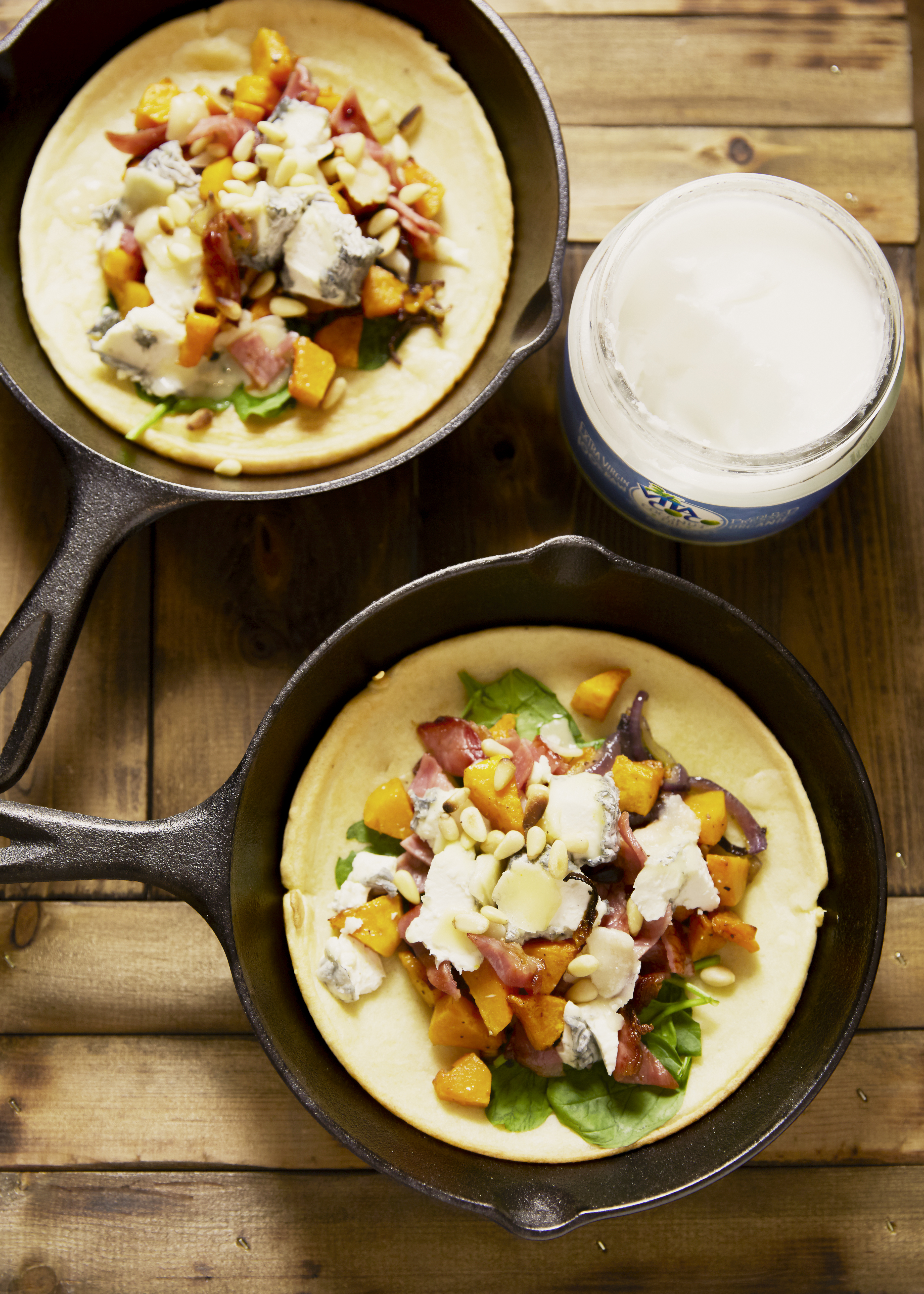 Butternut Squash, Goat’s cheese and Crispy Bacon Pancake