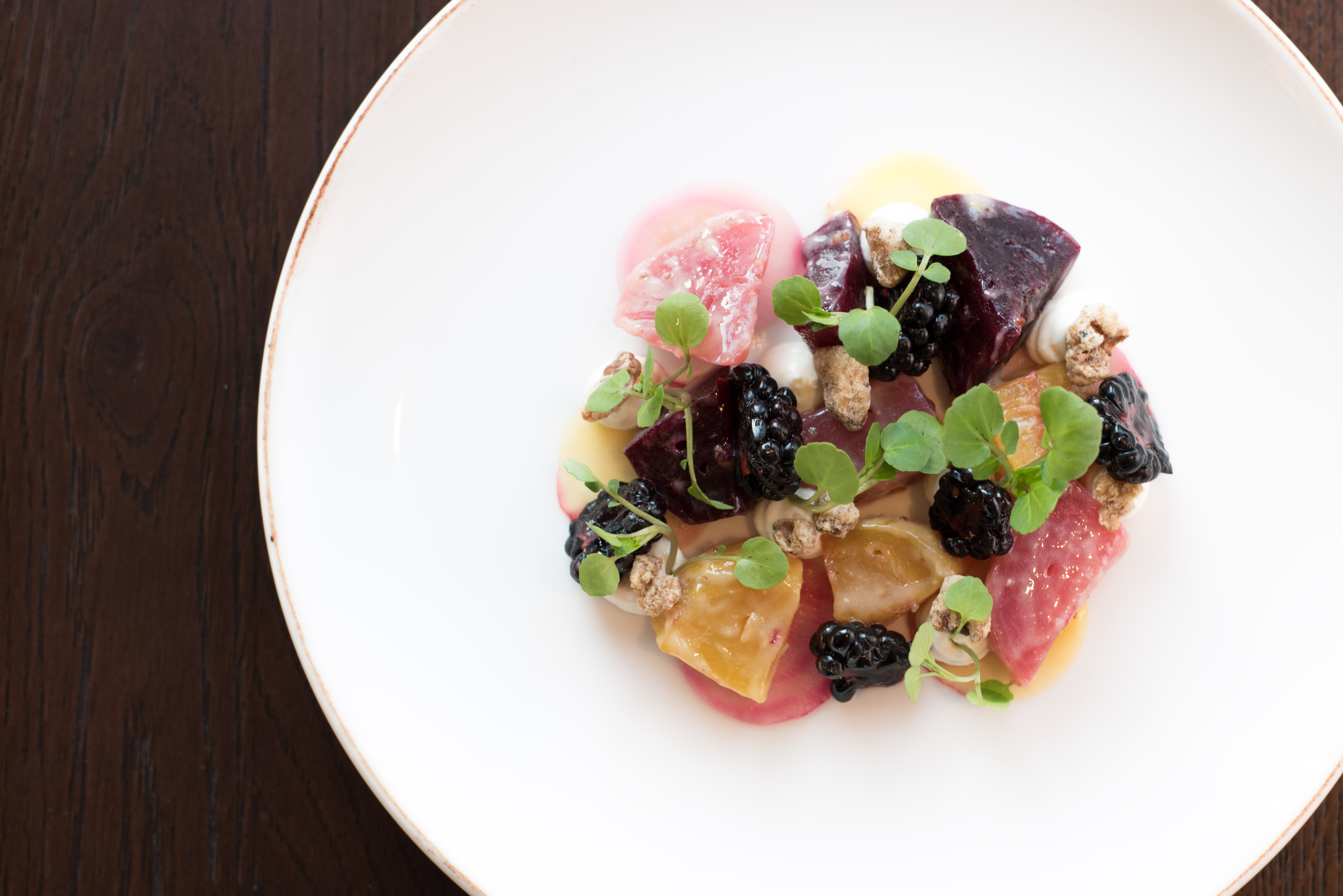 Beetroot, goat's cheese, blackberries, walnuts, truffle