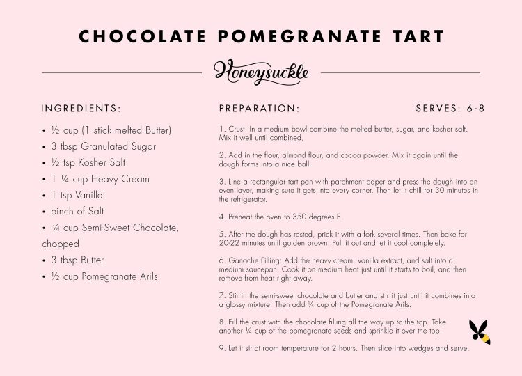 Honeysuckle’s Chocolate and Pomegranate Tart